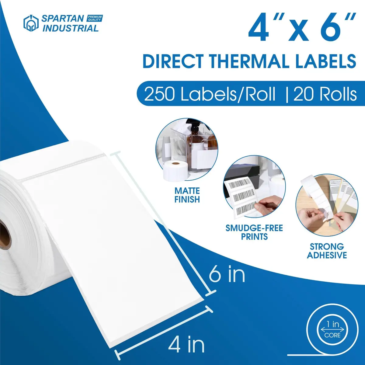 Spartan Industrial 4" x 6" Direct Thermal Labels (5000 Count, 20 Rolls) | Inkless Printing for Shipping & Returns - view 2