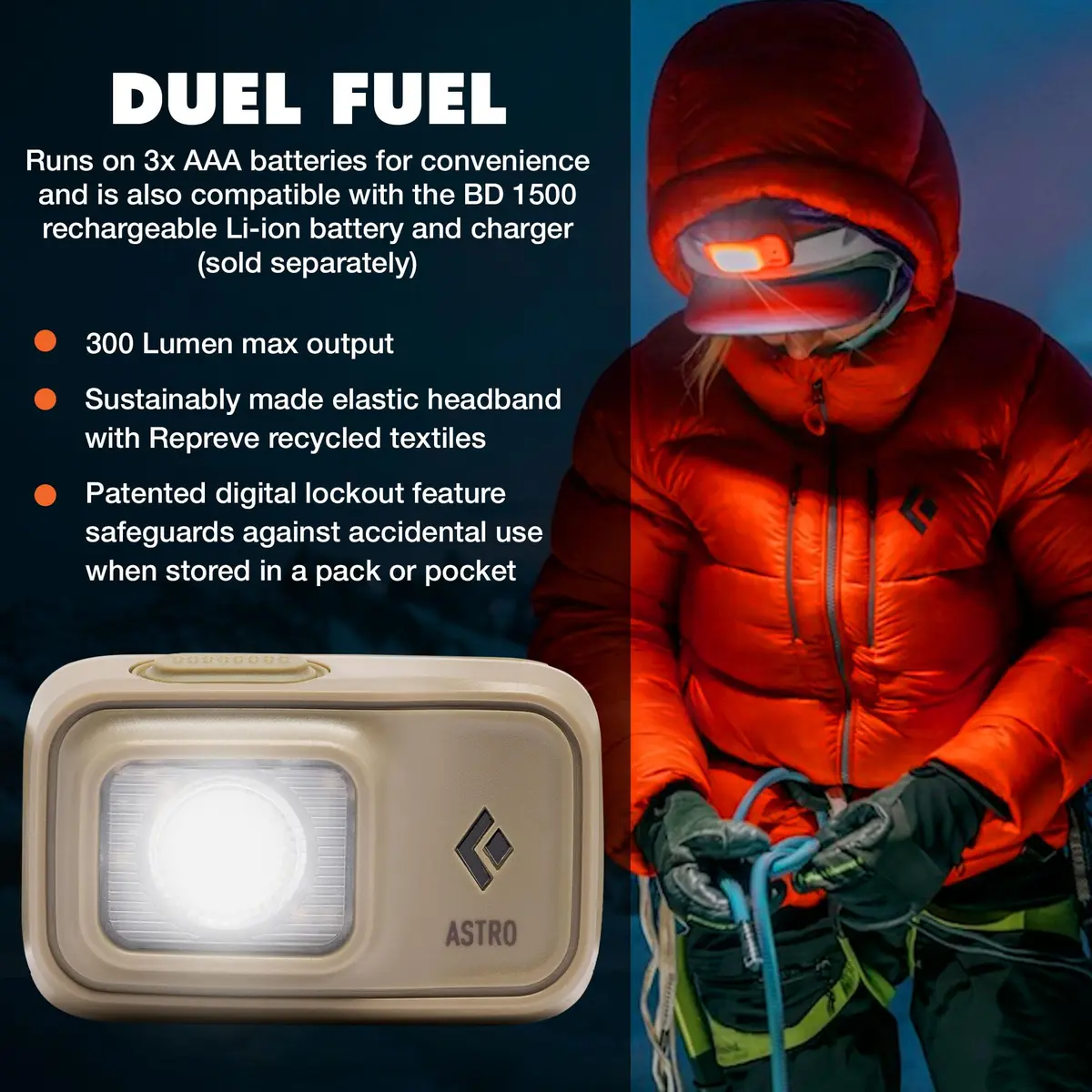 BLACK DIAMOND Astro 300 Headlamp | AAA Powered, Dimmable, Weather Resistant - view 2