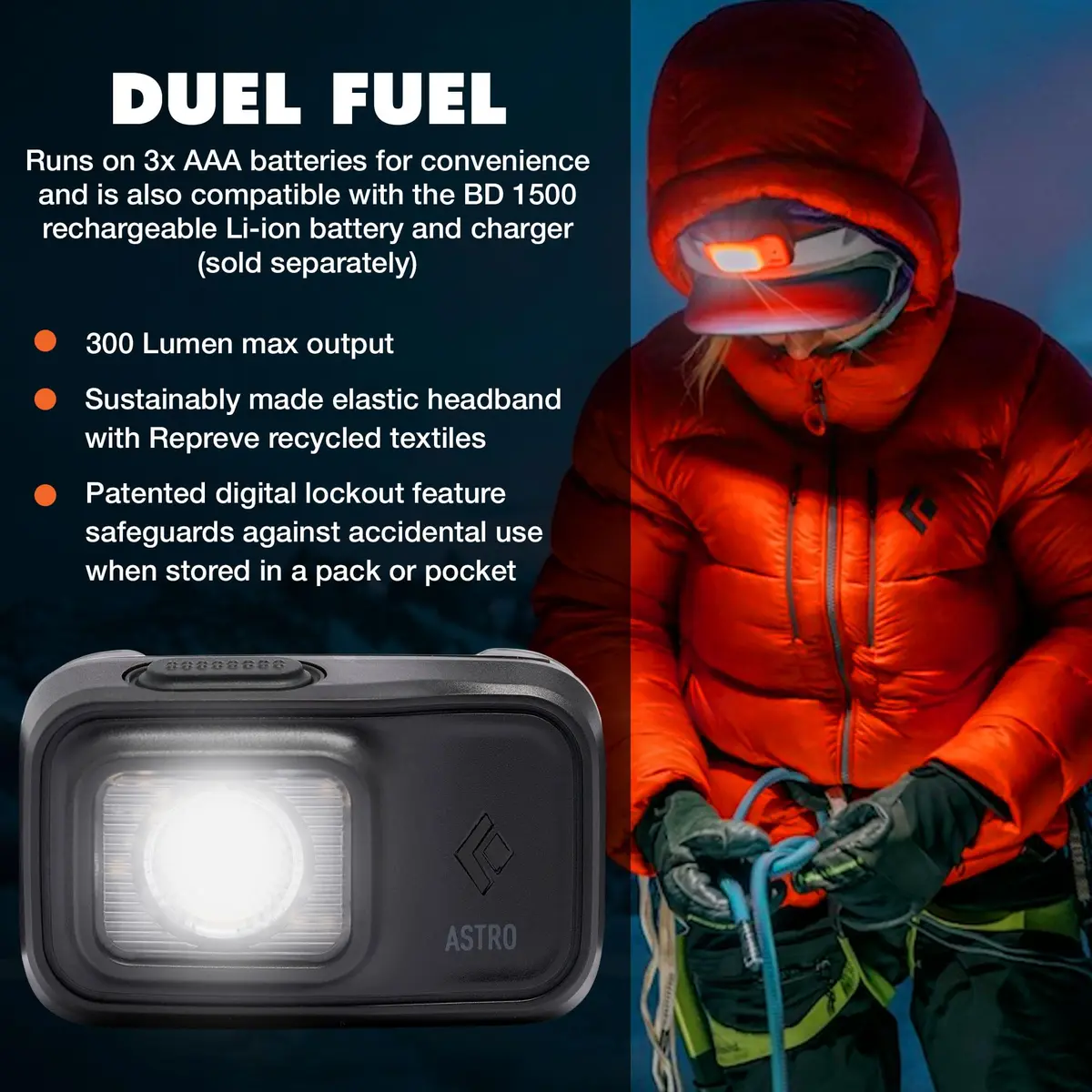 BLACK DIAMOND Astro 300 Headlamp | AAA Powered Dimmable Bright, Weather Resistant - view 2