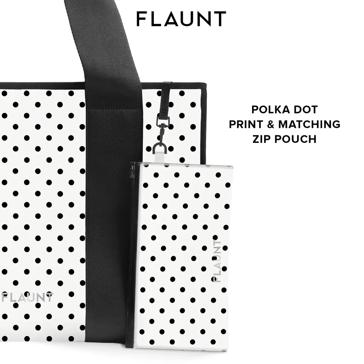 FLAUNT Everyday Tote Bag with Phone Pouch - White Polka Dot | Lightweight, Airline-Approved, Foldable & Washable Large Tote for Women - view 4