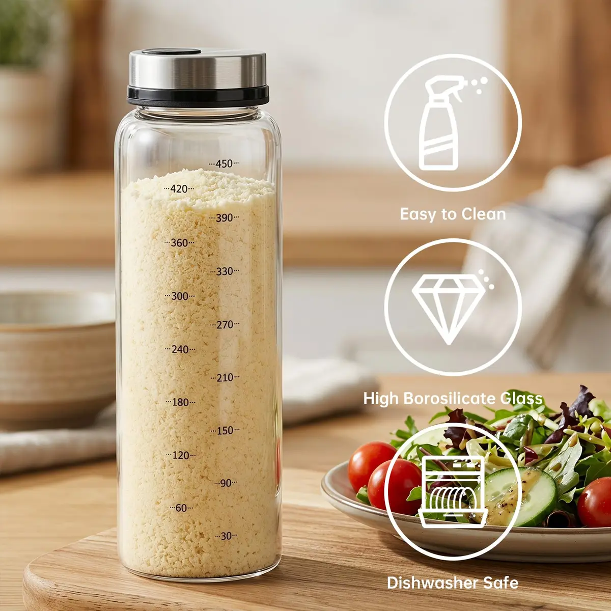 NiHome 2Pack 17oz Glass Spice Shakers Set with Adjustable Lid | Clear Dispenser for Herbs & Spices - view 5