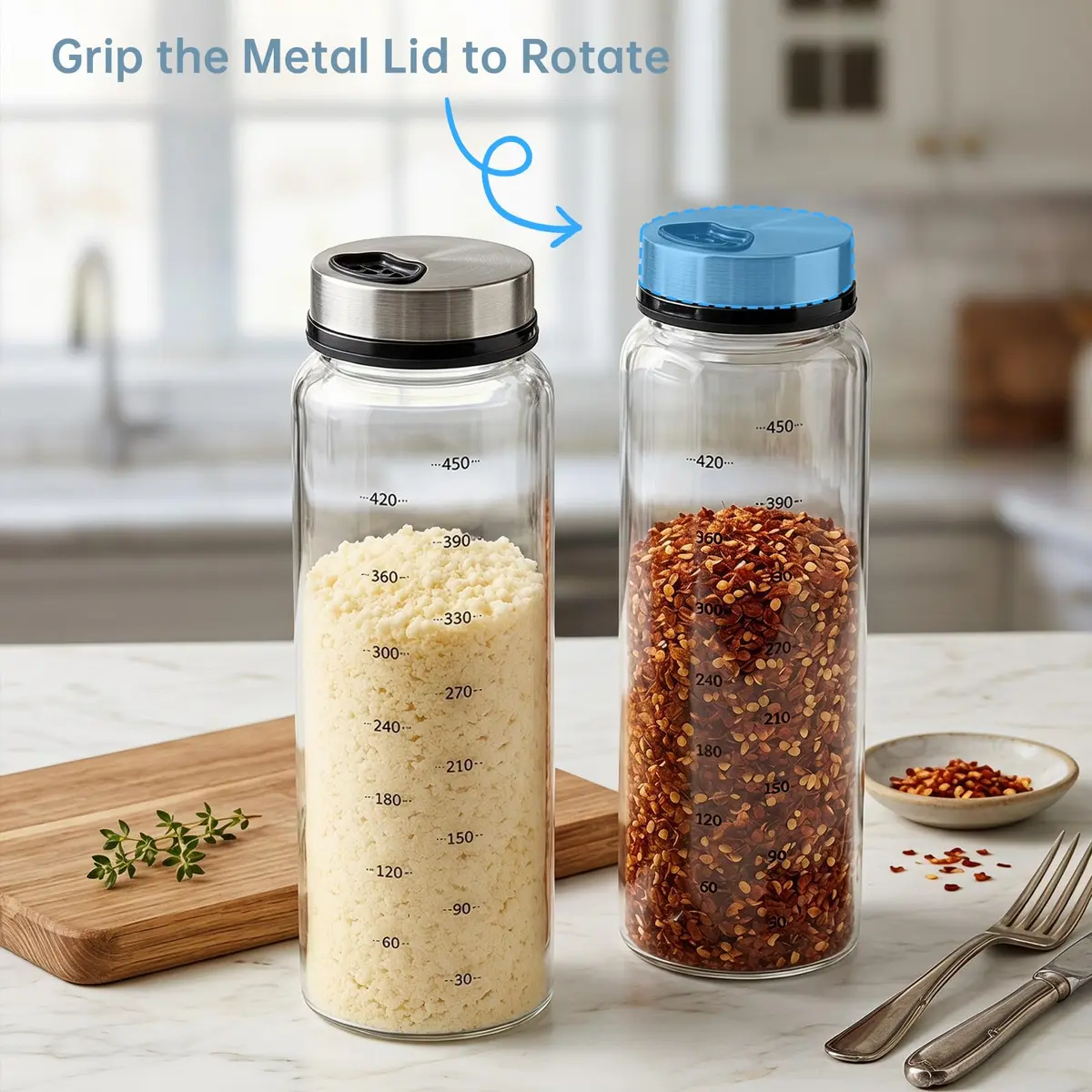 NiHome 2Pack 17oz Glass Spice Shakers Set with Adjustable Lid | Clear Dispenser for Herbs & Spices - view 6