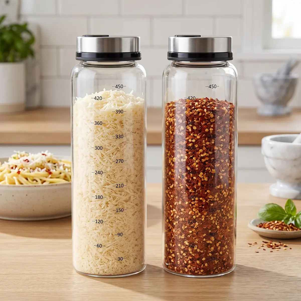 NiHome 2Pack 17oz Glass Spice Shakers Set with Adjustable Lid | Clear Dispenser for Herbs & Spices - view 2