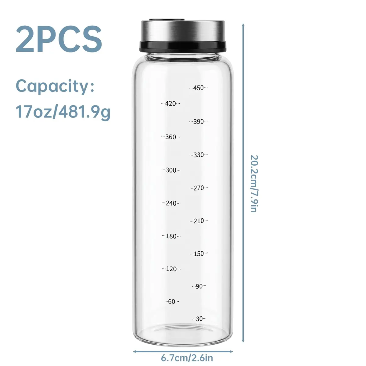 NiHome 2Pack 17oz Glass Spice Shakers Set with Adjustable Lid | Clear Dispenser for Herbs & Spices - view 3