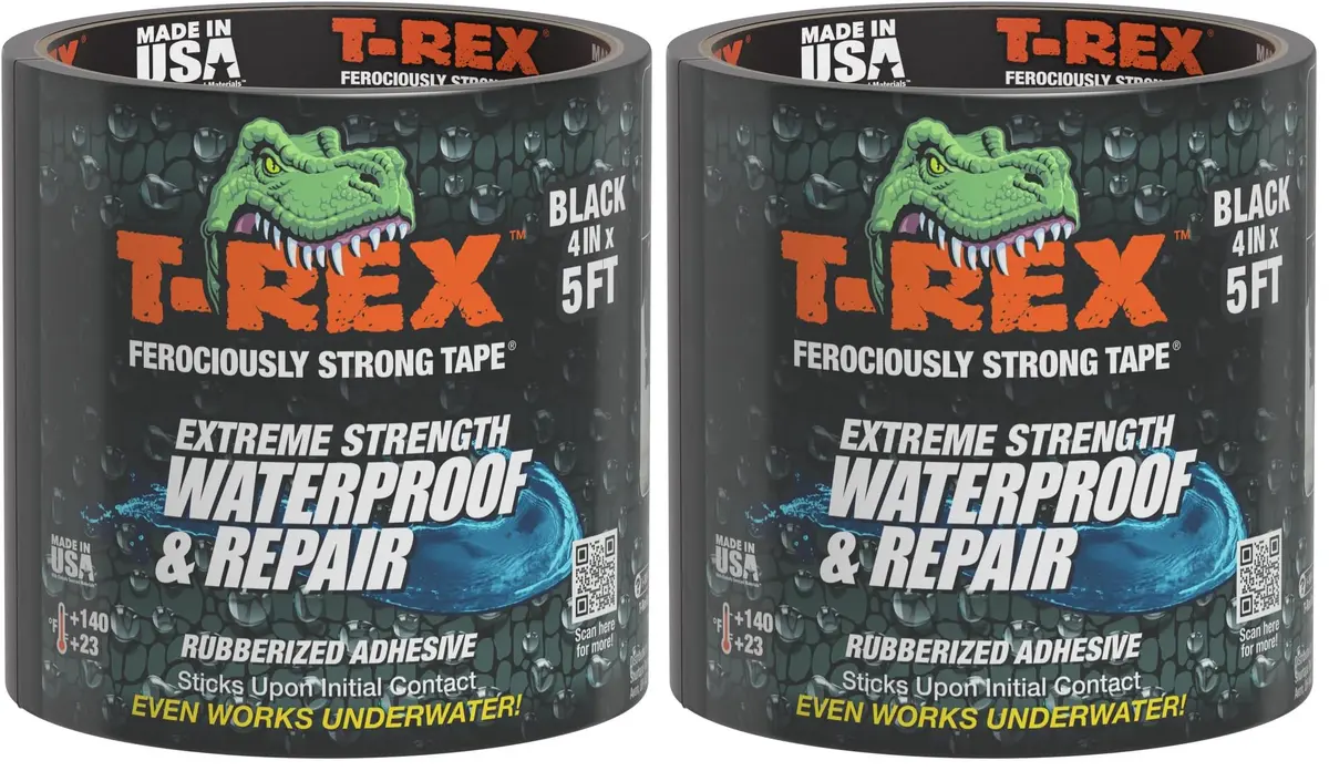 T-REX Heavy Duty Waterproof Repair Tape 4" x 5' Black (Pack of 2) | Bonds to Wet, Dirty, Rough Surfaces - main product image