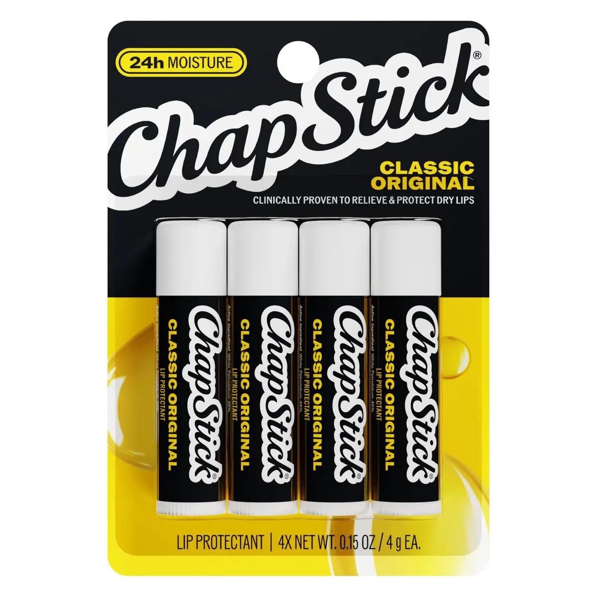 ChapStick Classic Original Lip Balm Stick 0.15 oz (4-Pack) | Clinically Proven Hydration & Protection - main product image