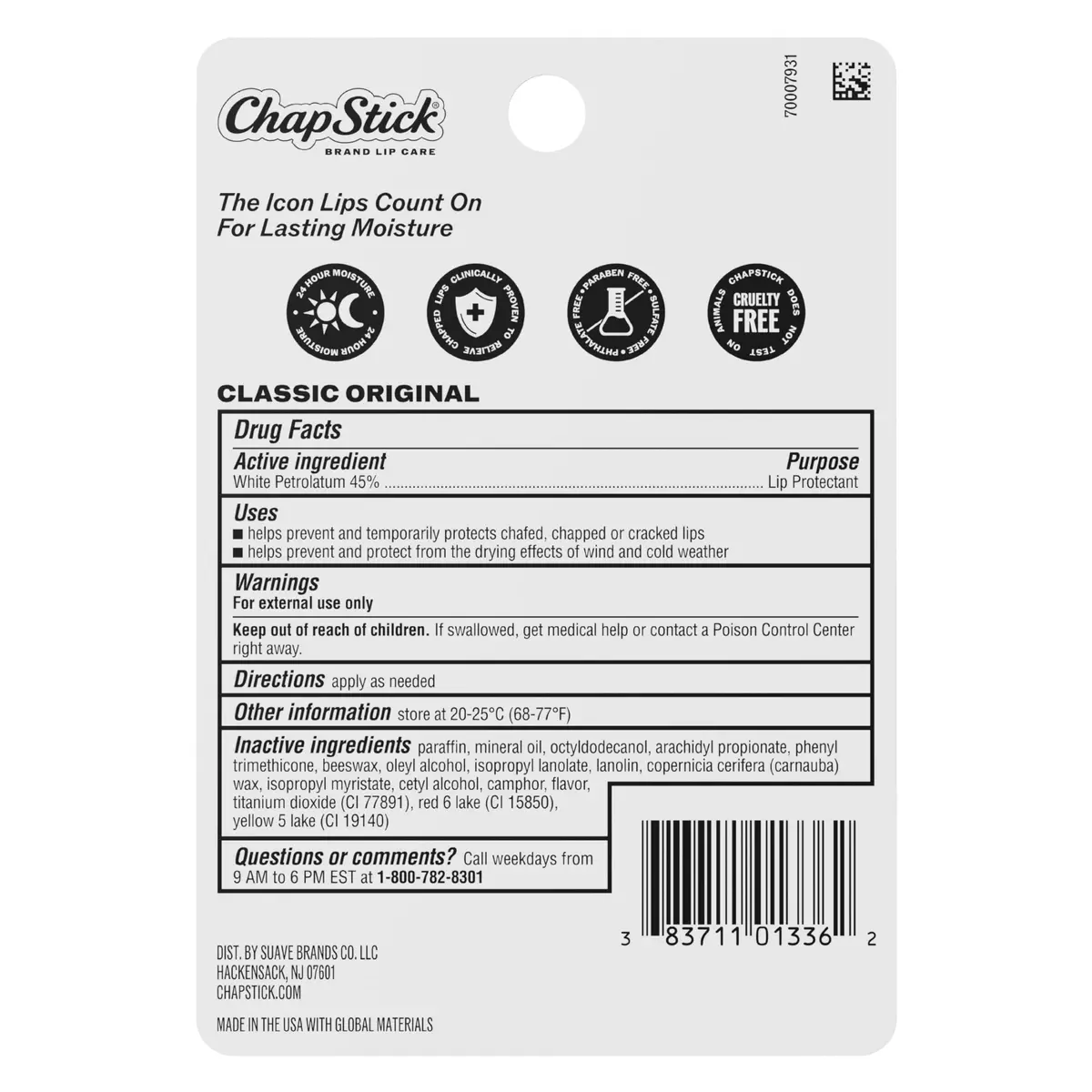ChapStick Classic Original Lip Balm Stick 0.15 oz (4-Pack) | Clinically Proven Hydration & Protection - view 6