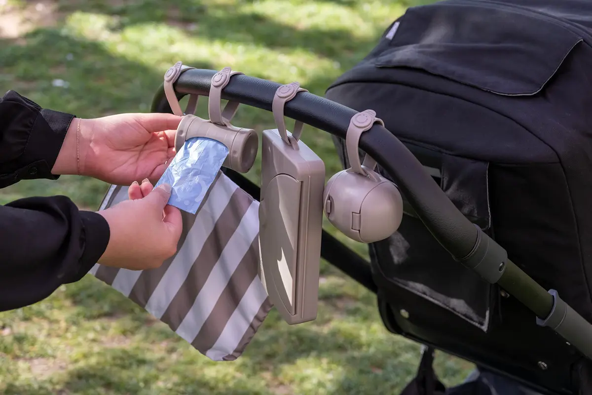 Ubbi Retractable Diaper Bag Dispenser with Lavender Scented Bags | Taupe, 1 Count (Pack of 1) - view 2