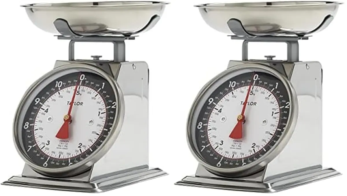Taylor Mechanical Kitchen Food Scale with Bowl, Weighs up to 5 kg (11 lbs) | Analog Cooking Scale for Baking, Black and Silver (Pack of 2) - main product image