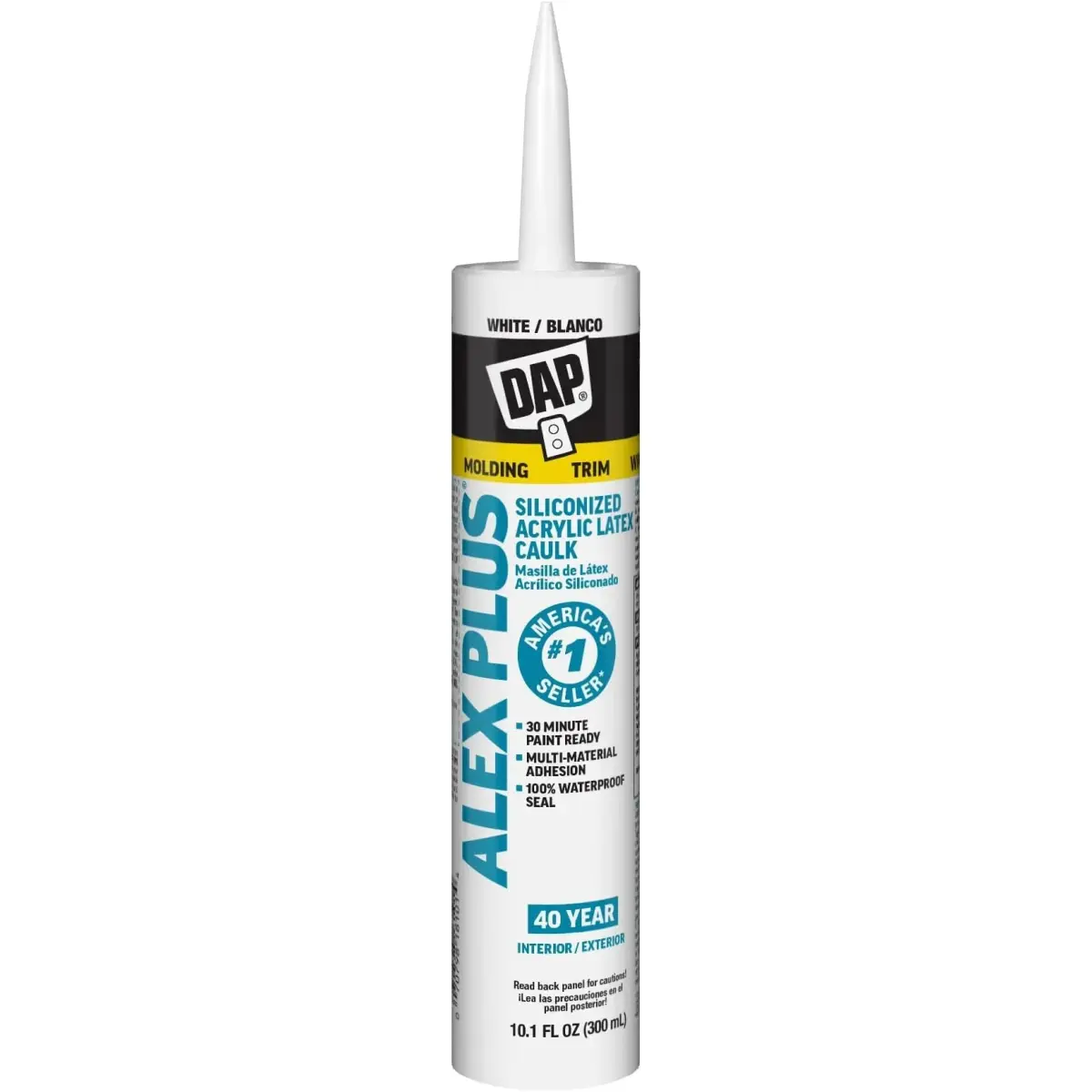 DAP Alex Plus Acrylic Latex Caulk with Silicone, White, 10.1 Oz (121.2 ml) | Pack of 12 - main product image