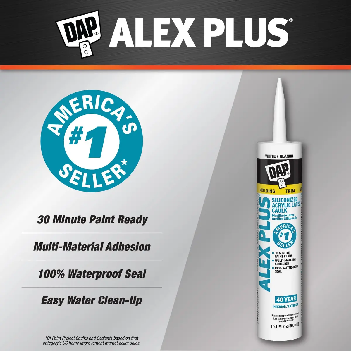 DAP Alex Plus Acrylic Latex Caulk with Silicone, White, 10.1 Oz (121.2 ml) | Pack of 12 - view 2