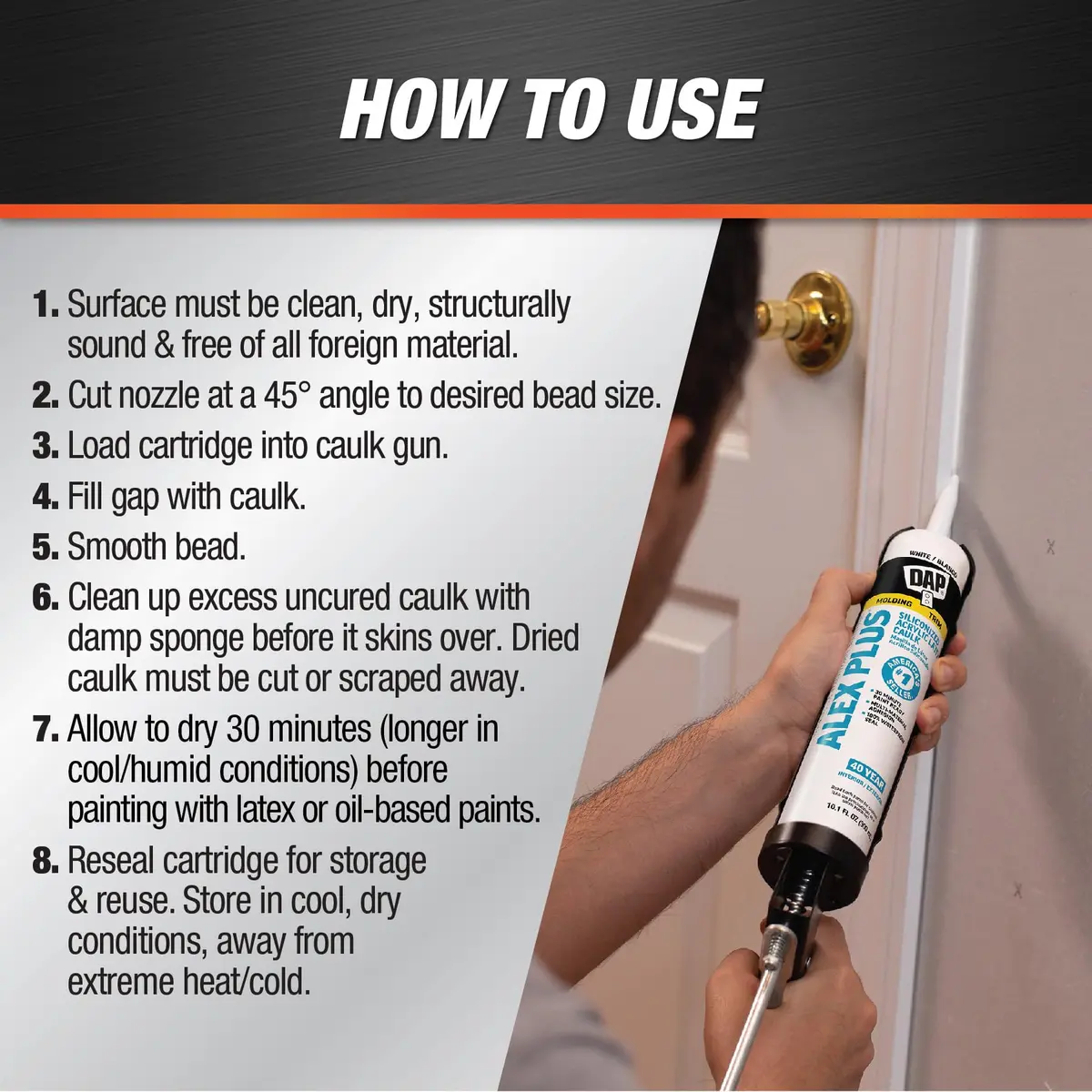 DAP Alex Plus Acrylic Latex Caulk with Silicone, White, 10.1 Oz (121.2 ml) | Pack of 12 - view 3