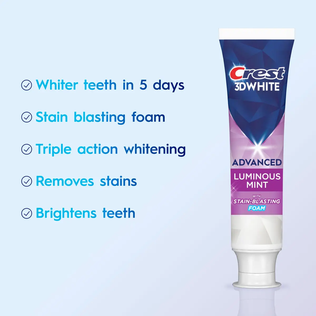 Crest 3D White Advanced Luminous Mint Whitening Toothpaste 212.6g (7.5 Oz) | Removes 90% More Surface Stains - view 2