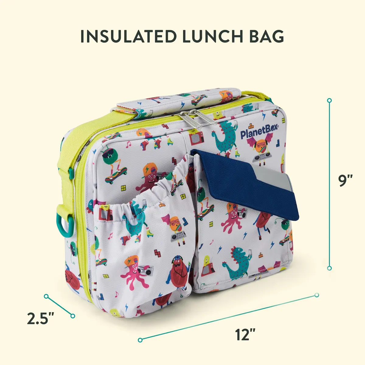 PlanetBox Insulated Lunch Bag with Patches | Durable, BPA-Free, Easy Clean, 12 x 9 x 2.5 Inch - view 2