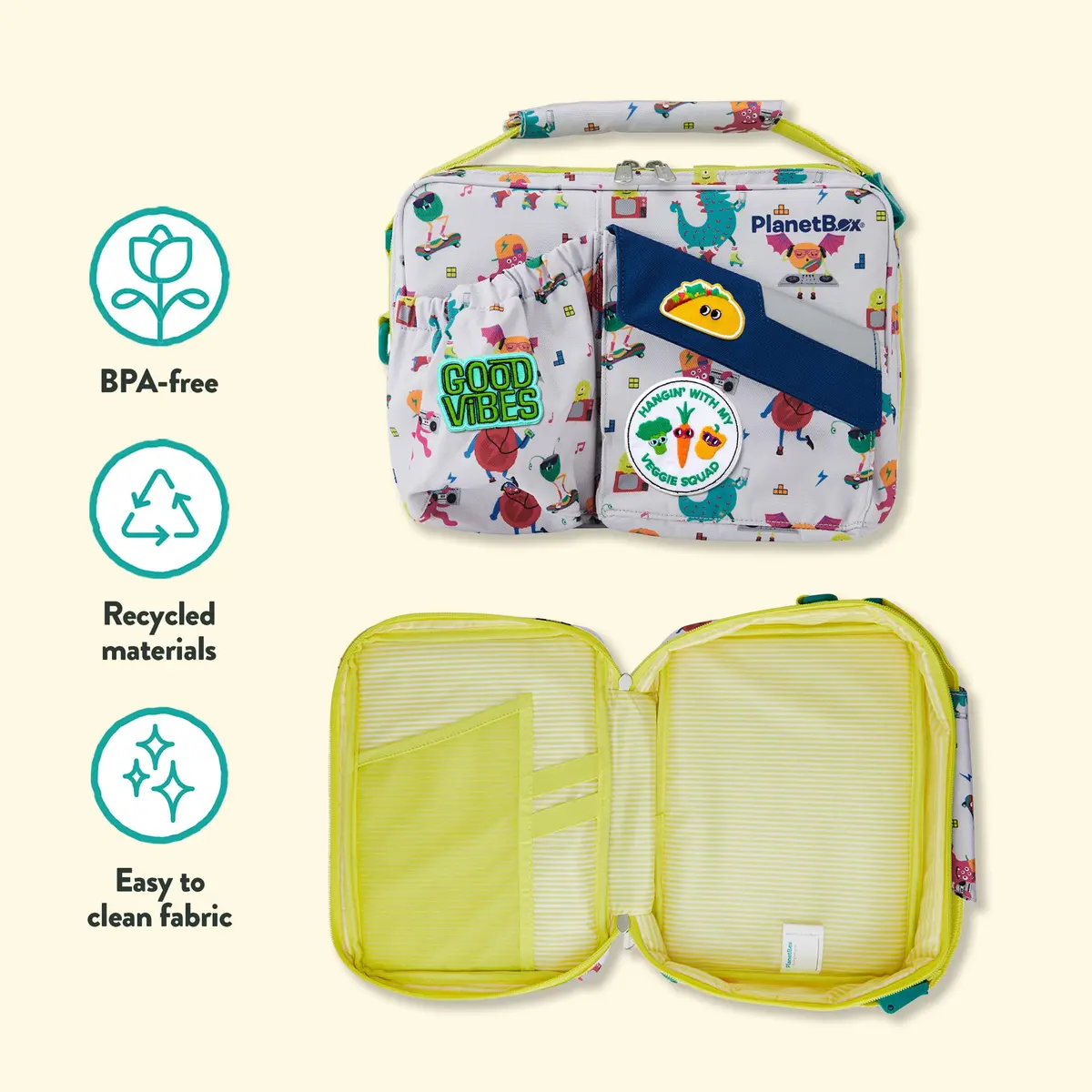 PlanetBox Insulated Lunch Bag with Patches | Durable, BPA-Free, Easy Clean, 12 x 9 x 2.5 Inch - view 3