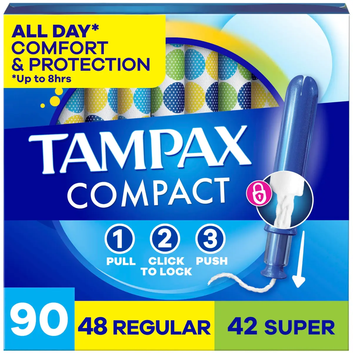 Tampax Compact Pearl Tampons Multipack, Regular/Super Absorbency, 90 Count | OEKO TEX Certified - main product image