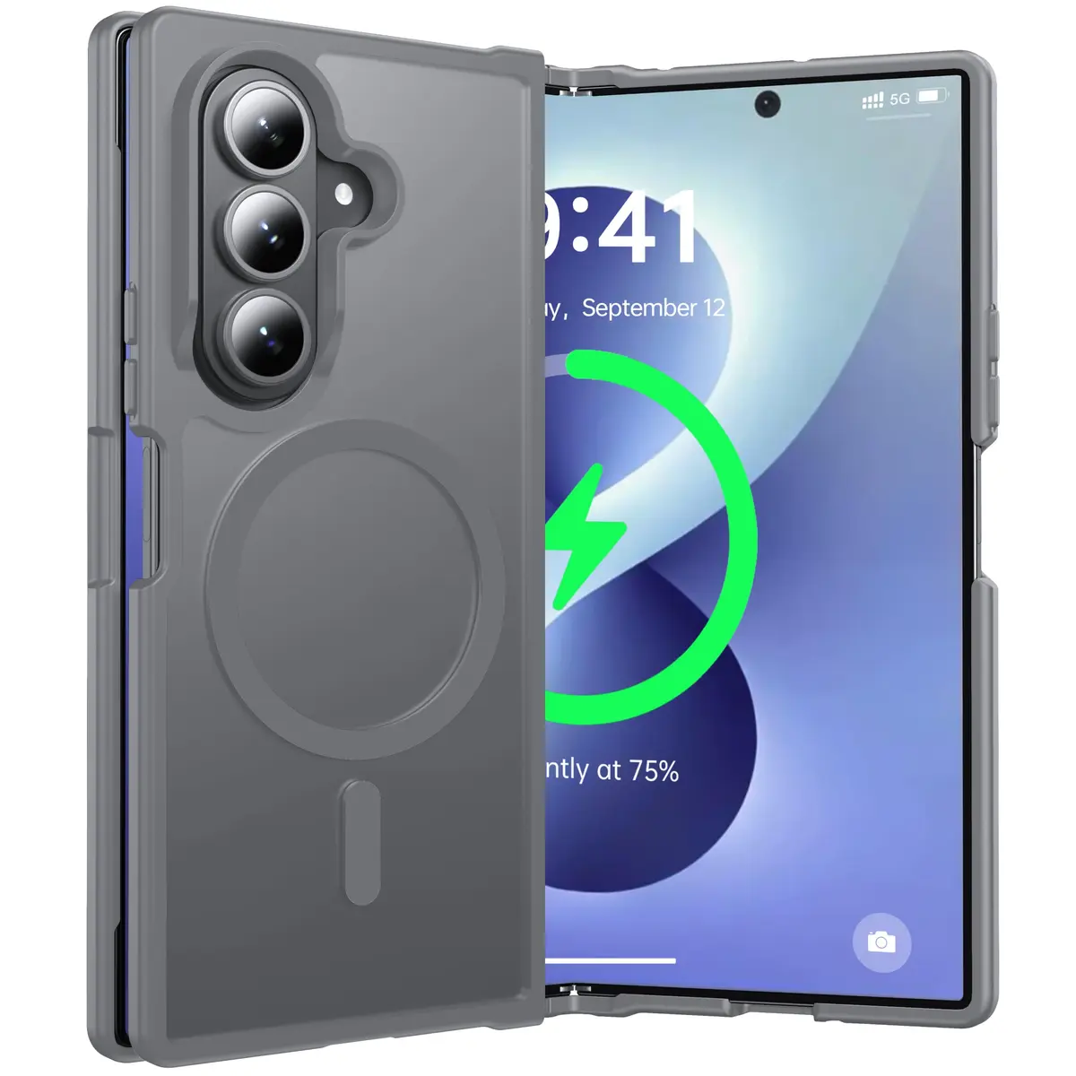 FNDMIL Magnetic Case for Samsung Galaxy Z Fold 8 Ultra (8.0 inch) | Grey Translucent Matte Hard PC Back with Soft TPU Silicone Frame - main product image
