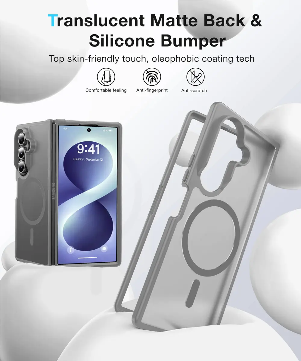 FNDMIL Magnetic Case for Samsung Galaxy Z Fold 8 Ultra (8.0 inch) | Grey Translucent Matte Hard PC Back with Soft TPU Silicone Frame - view 2