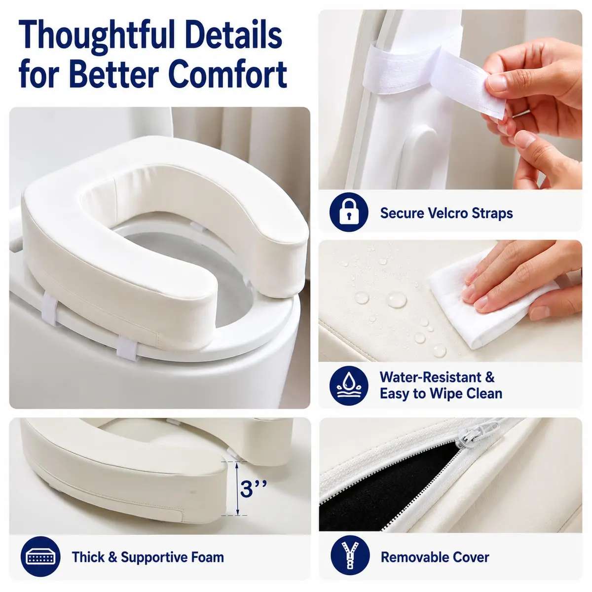 PAZ WEAN Padded Raised Toilet Seat Riser with Soft Foam Cushion 7.6 cm (3 Inches) | Comfortable Height for Easier Sitting & Standing - view 7