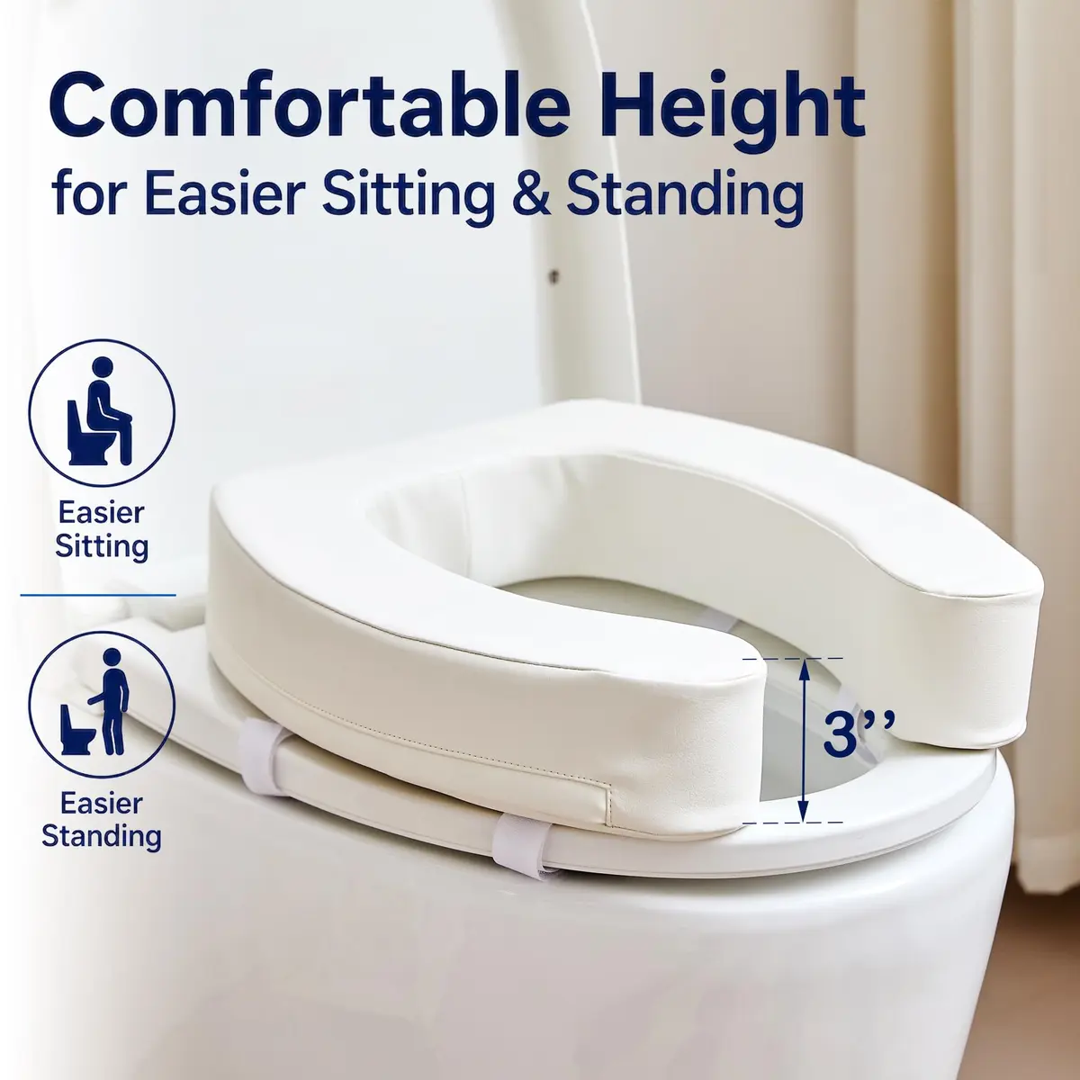 PAZ WEAN Padded Raised Toilet Seat Riser with Soft Foam Cushion 7.6 cm (3 Inches) | Comfortable Height for Easier Sitting & Standing - view 2