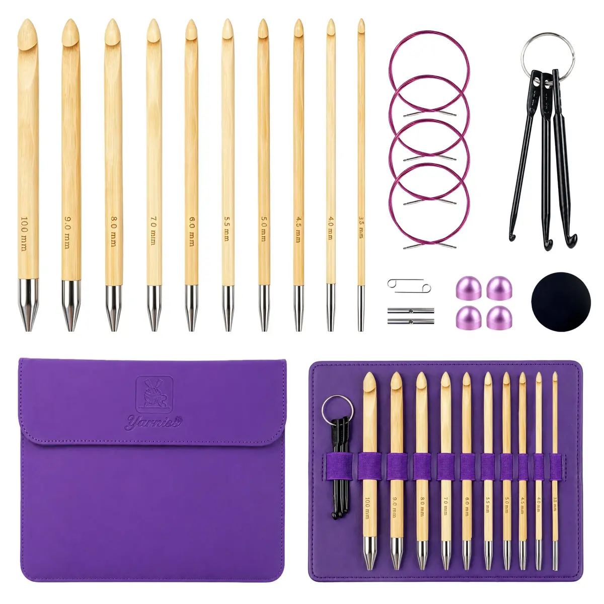 Yarniss Tunisian Bamboo Crochet Hook Set with Swivel Cable 3.5mm-10.0mm | Versatile Bamboo Crochet Kit for All Projects - main product image
