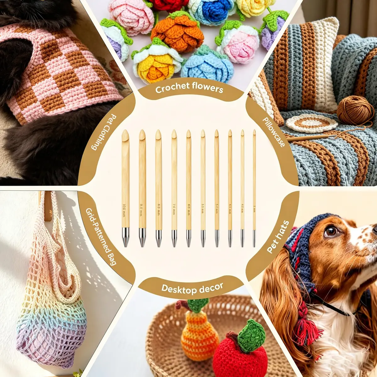 Yarniss Tunisian Bamboo Crochet Hook Set with Swivel Cable 3.5mm-10.0mm | Versatile Bamboo Crochet Kit for All Projects - view 6