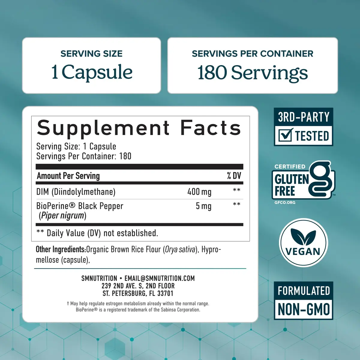 SMNutrition DIM Supplement 400MG Extra Strength 180 Capsules | Hormone Balance for Men & Women - view 6