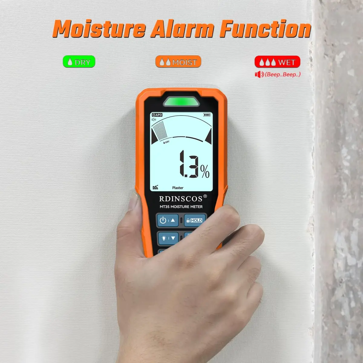 RDINSCOS Pinless Moisture Meter MT35, 6 Modes for Wood, Drywall, Concrete | 19mm Depth, Rechargeable - view 4