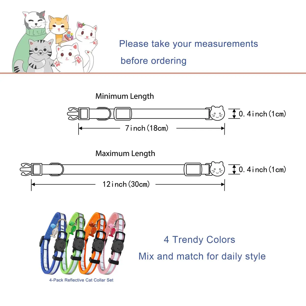 Yizepet Cat Collars, Breakaway Kitten Collar, Cute Kitty Collar in 4 Pack, Pet Supplies Accessories | Adjustable, Safe & Stylish (70-120 chars) - view 6
