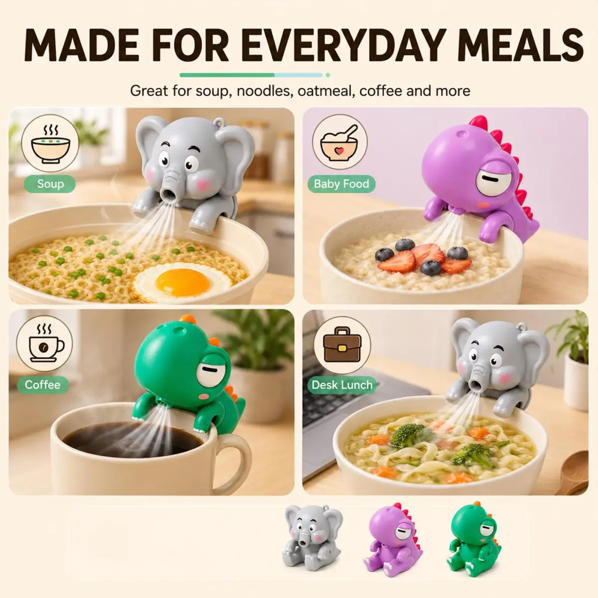 UWYJK Elephant Clip-On Mini Fan for Cups & Bowls, Rechargeable 3-Speed Portable Beverage Chiller 8cm (3.15in) | Quiet Operation ≤36dB - view 6