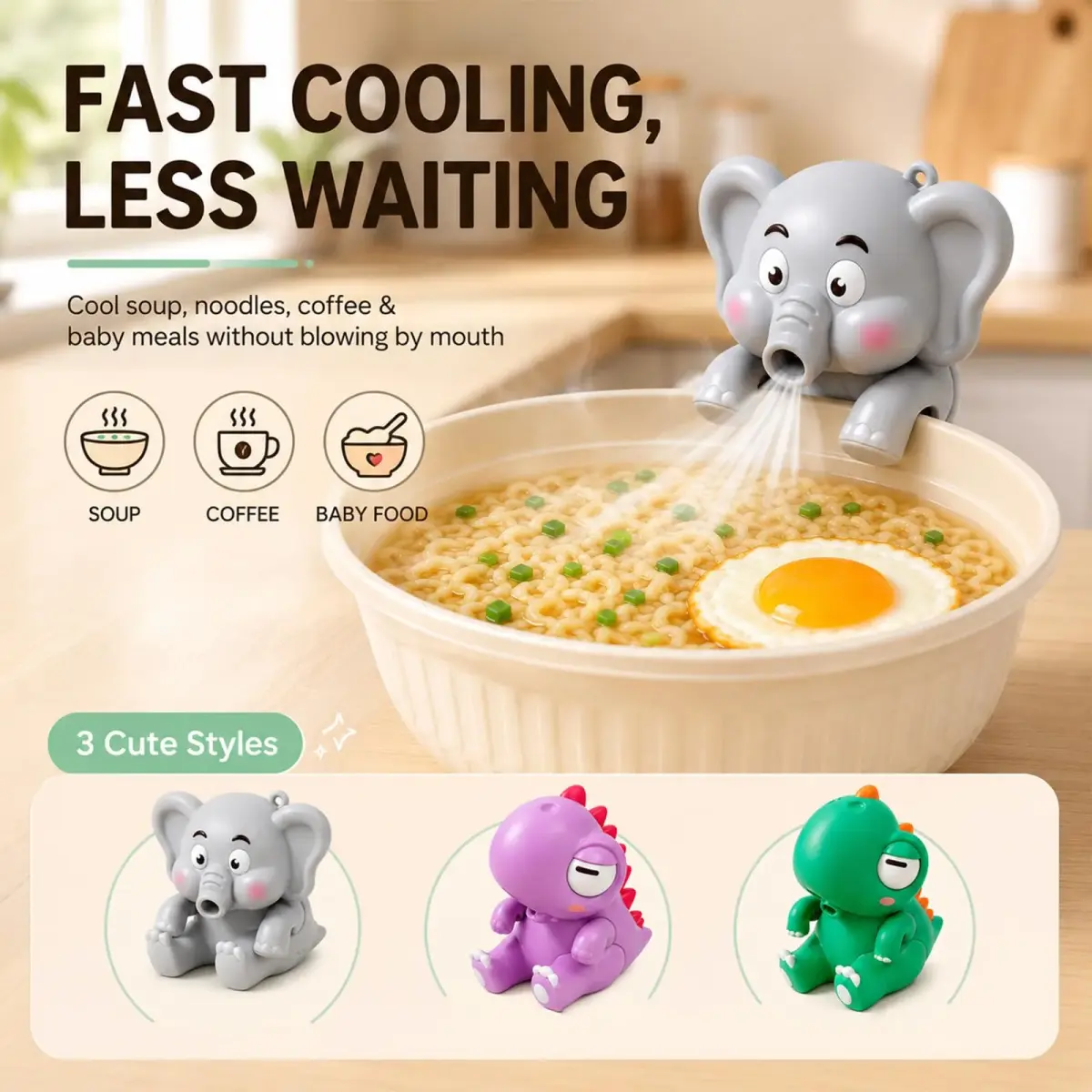 UWYJK Elephant Clip-On Mini Fan for Cups & Bowls, Rechargeable 3-Speed Portable Beverage Chiller 8cm (3.15in) | Quiet Operation ≤36dB - view 2