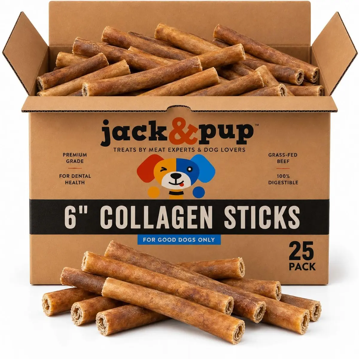 Jack&Pup Collagen Sticks for Dogs 25 Count | Long Lasting Beef Collagen Chews - main product image