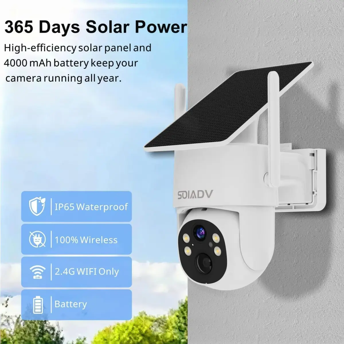 SOIADV Solar Security Camera Wireless Outdoor PTZ 2K | AI Motion, Color Night Vision, IP65 Waterproof - view 2