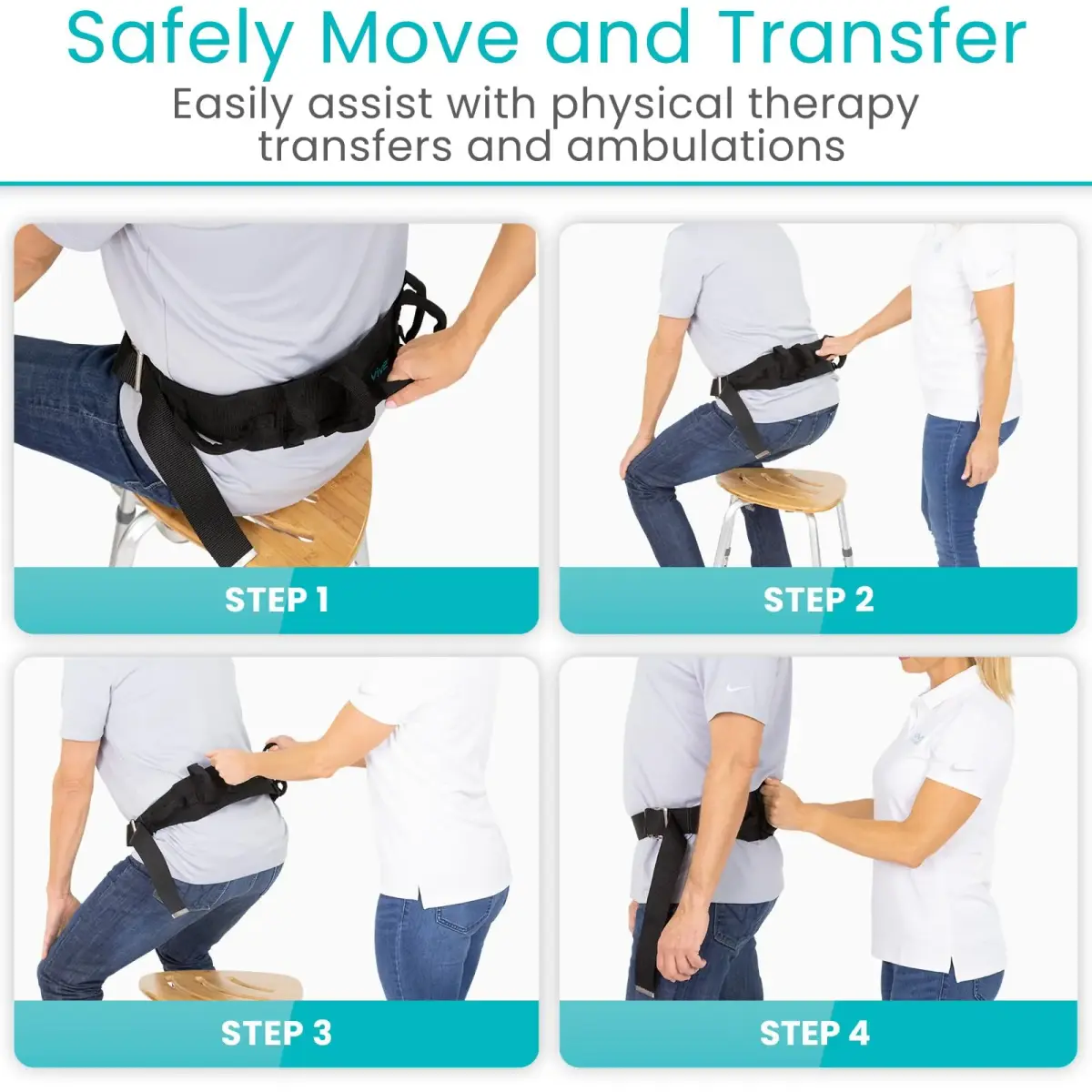 Vive Gait Belt with Handles - Patient Transfer Belt with 7 Padded Handles, 51 Inch Waist (130 cm) - view 8