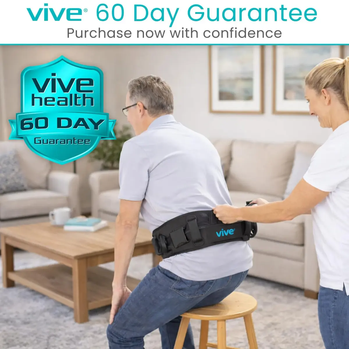 Vive Gait Belt with Handles - Patient Transfer Belt with 7 Padded Handles, 51 Inch Waist (130 cm) - view 9
