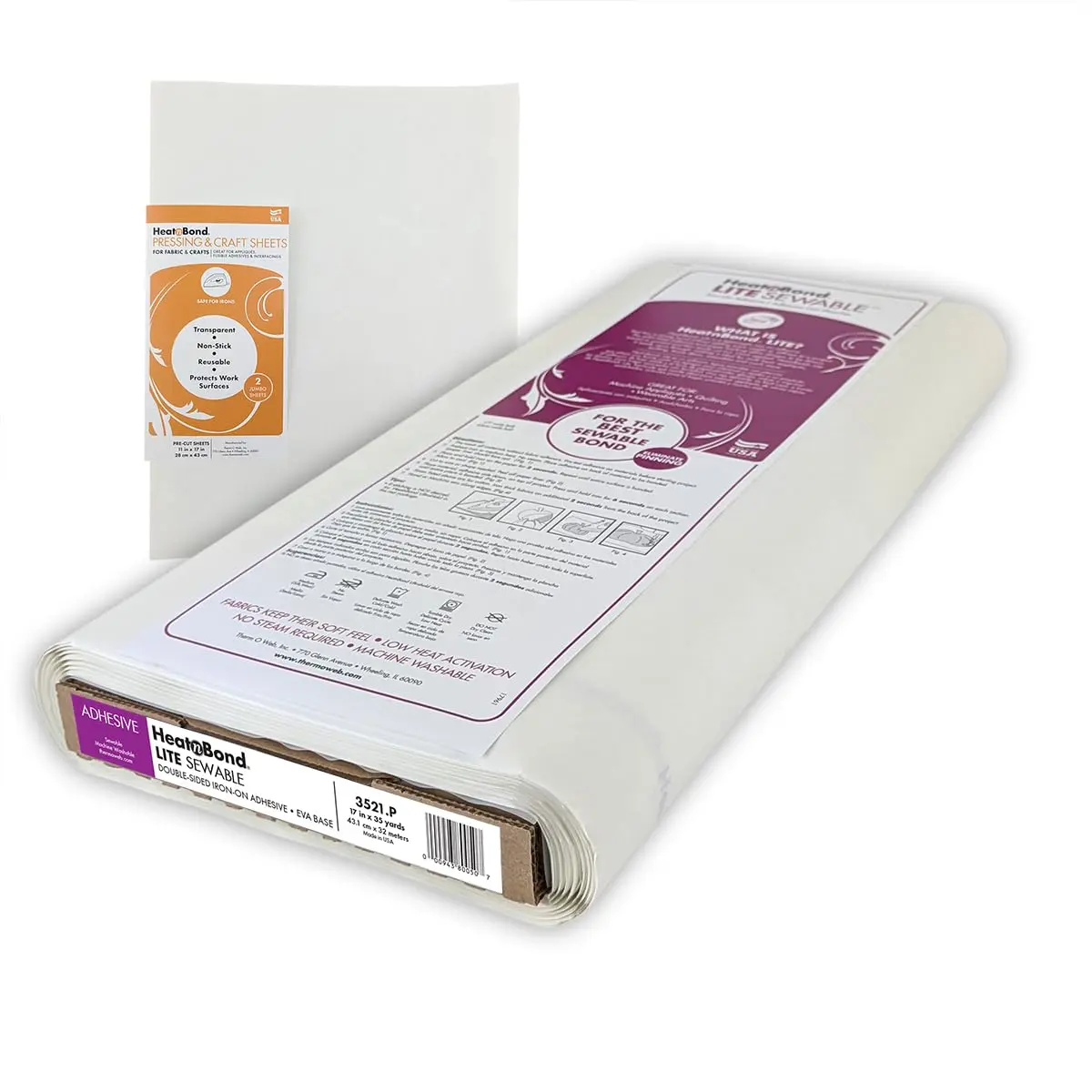 HeatnBond Lite Iron-On Adhesive, 17in x 35yd Bolt with 2 Pressing Sheets | Fabric Bonding Solution - main product image