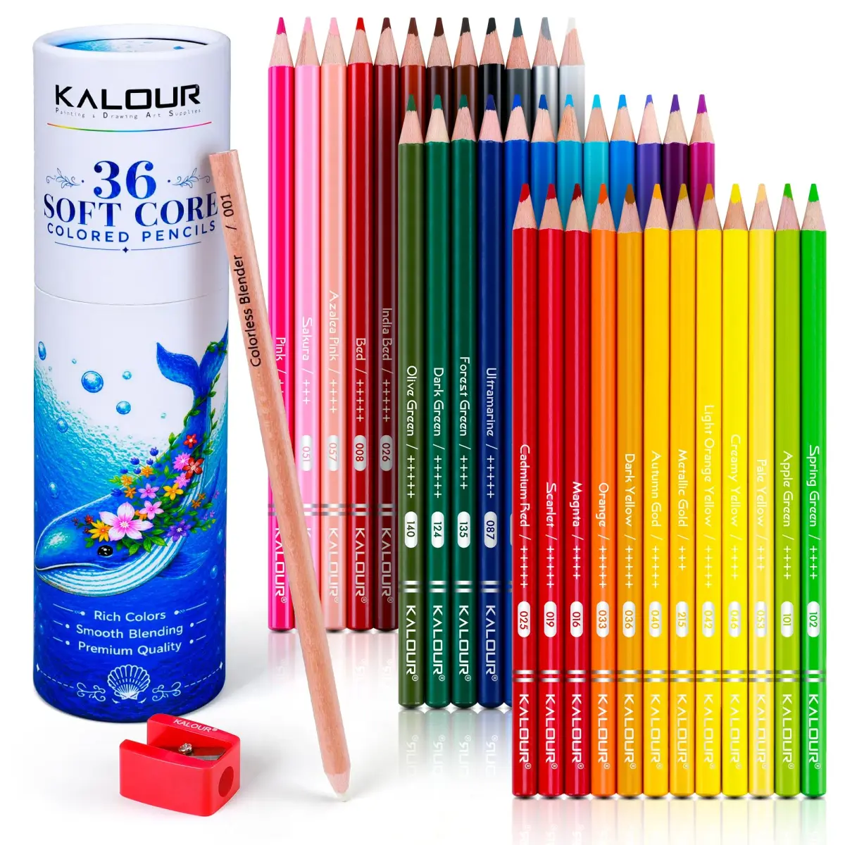 KALOUR 36 Colors Soft Core Colored Pencils Set, 20 cm (7.87 in) | Blendable & High Pigment for Artists - main product image