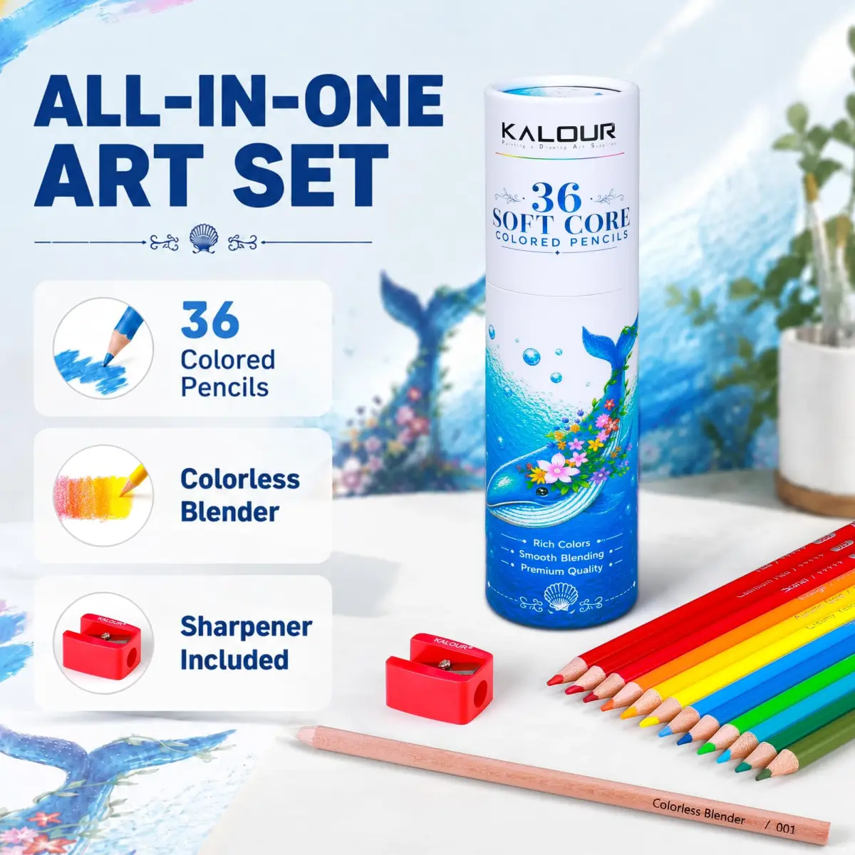 KALOUR 36 Colors Soft Core Colored Pencils Set, 20 cm (7.87 in) | Blendable & High Pigment for Artists - view 7