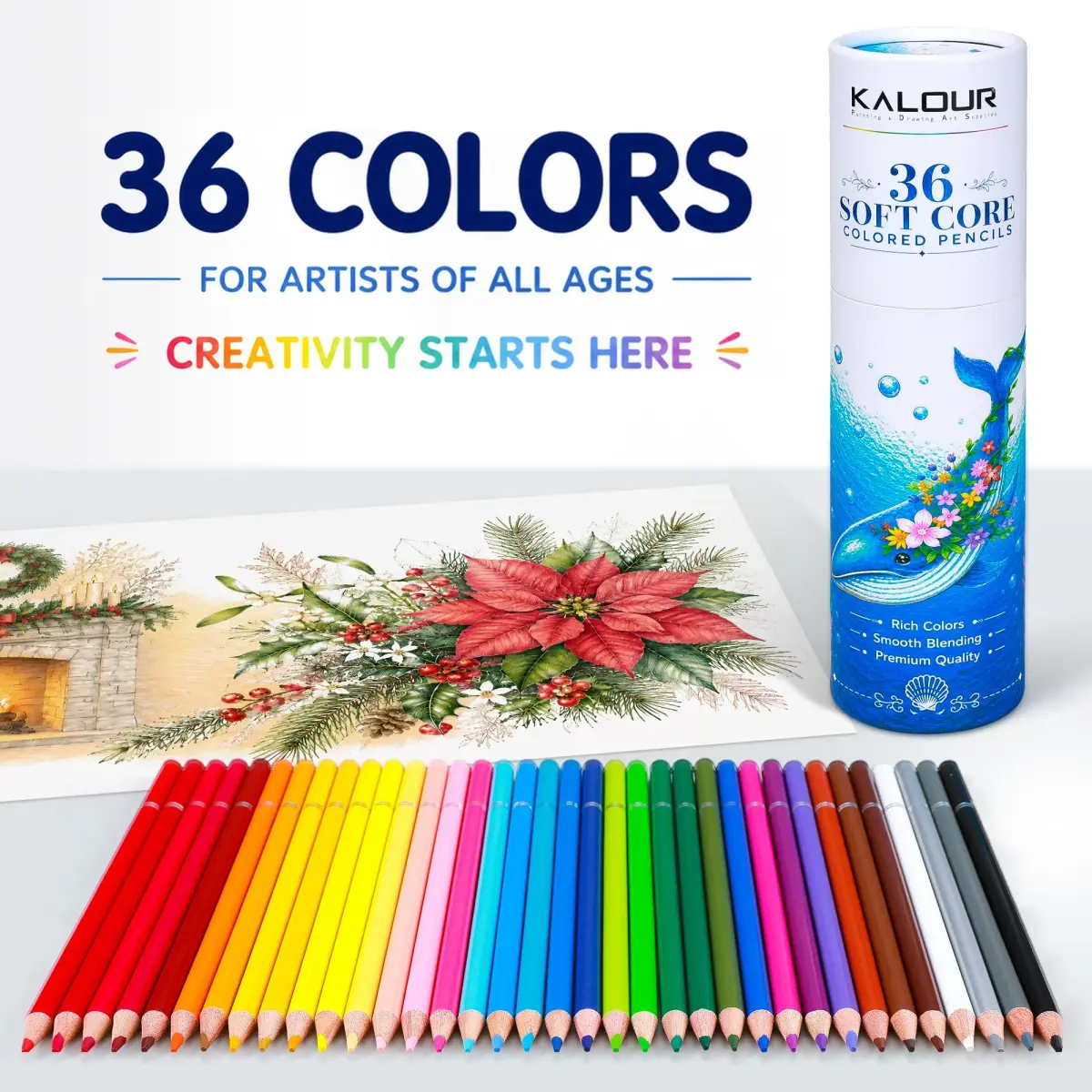 KALOUR 36 Colors Soft Core Colored Pencils Set, 20 cm (7.87 in) | Blendable & High Pigment for Artists - view 8