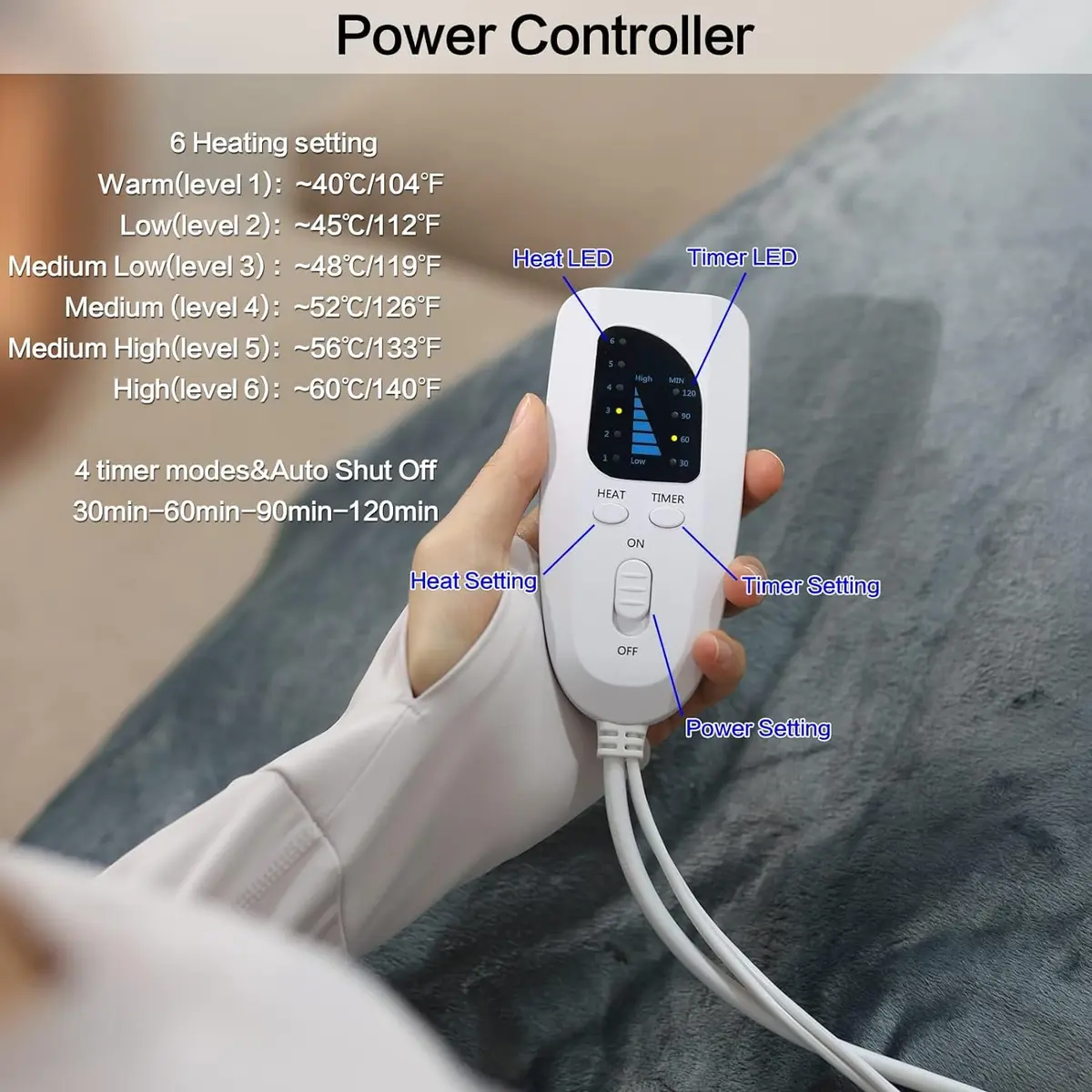 Deepsoon Electric Heating Pad for Back 83cm x 43cm (33"x17") | 6 Heat Settings, 4 Timer, Overheat Protection - view 2