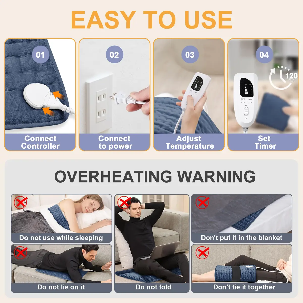 Deepsoon Electric Heating Pad 61cm x 30.5cm (24x12 in) | Soft Flannel with 6 Heat Settings & Auto Shut-Off - view 4