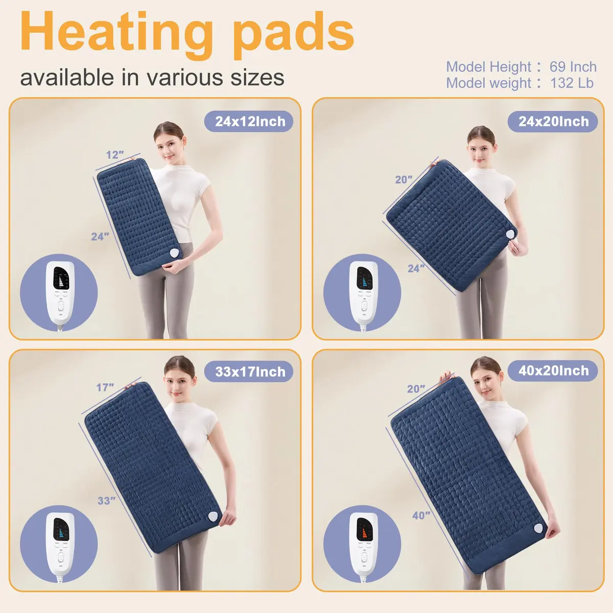 Deepsoon Electric Heating Pad 61cm x 30.5cm (24x12 in) | Soft Flannel with 6 Heat Settings & Auto Shut-Off - view 5