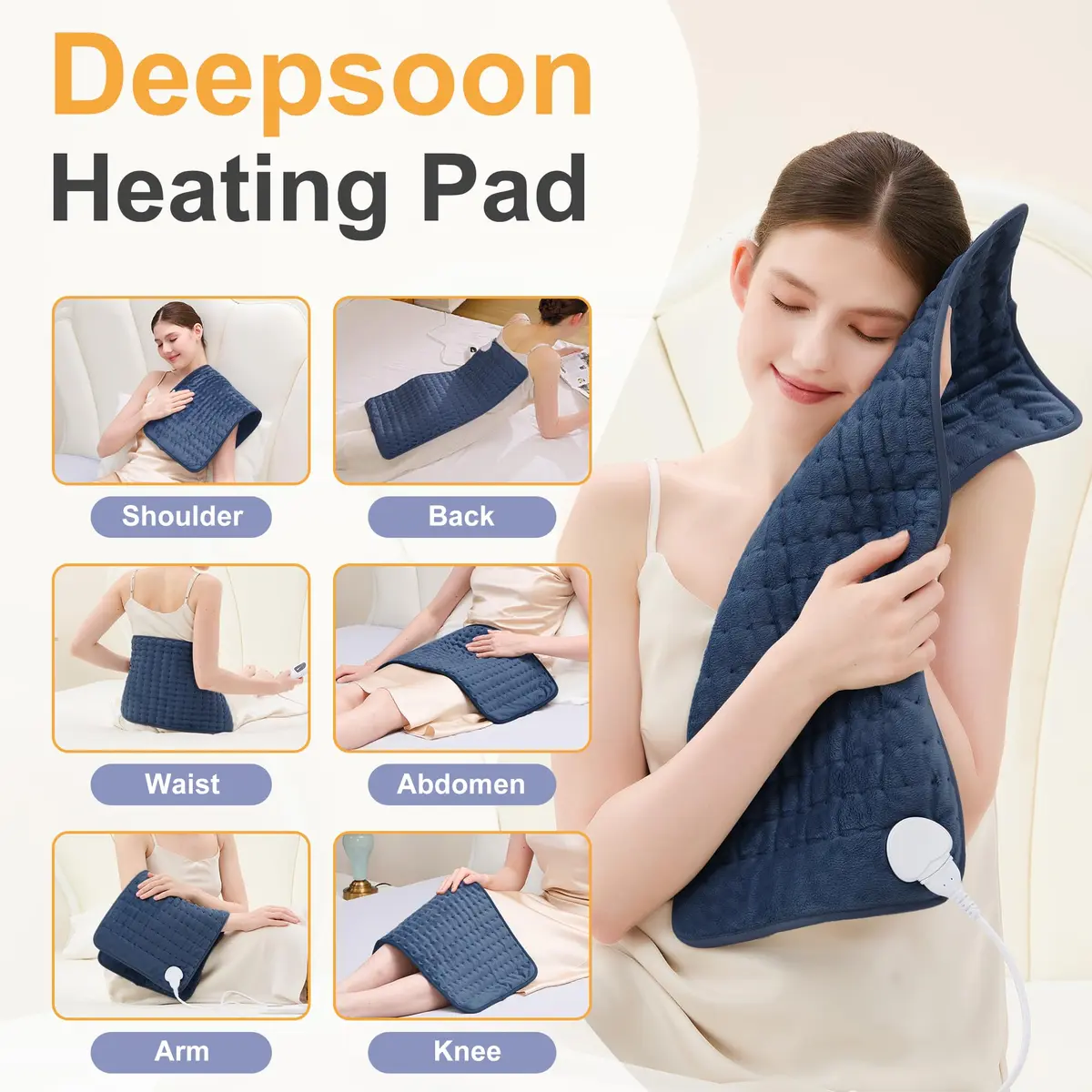 Deepsoon Electric Heating Pad 61cm x 30.5cm (24x12 in) | Soft Flannel with 6 Heat Settings & Auto Shut-Off - view 2