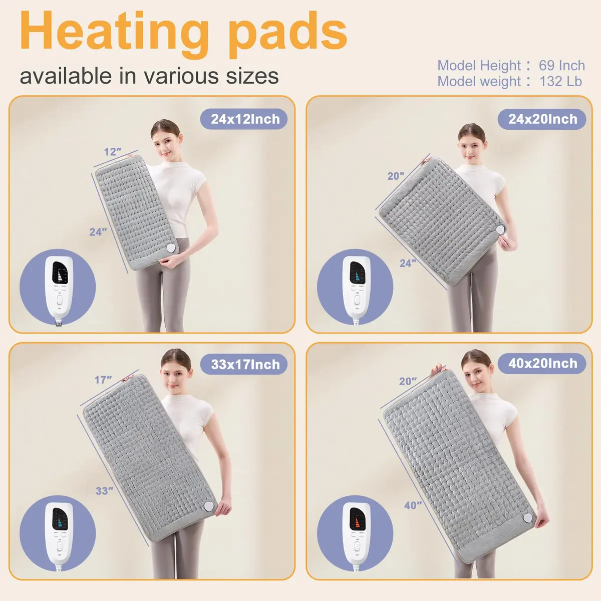 Deepsoon Electric Heating Pad 24x12 Inch Silvergray | 6 Heat Settings & 4 Timer - view 4