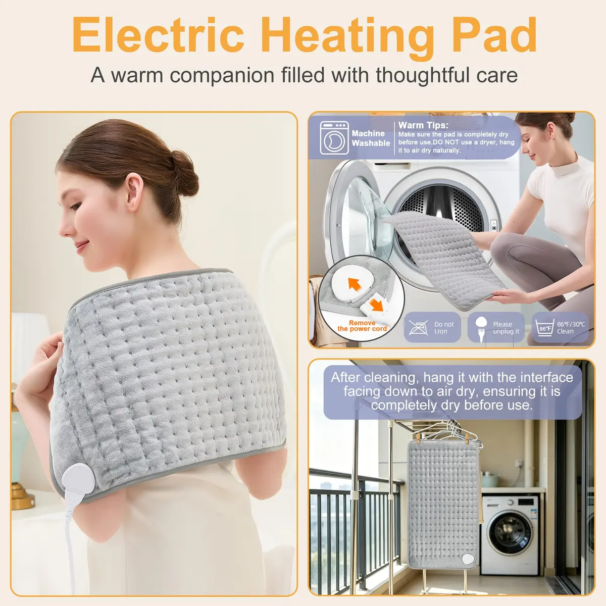 Deepsoon Electric Heating Pad 24x12 Inch Silvergray | 6 Heat Settings & 4 Timer - view 8