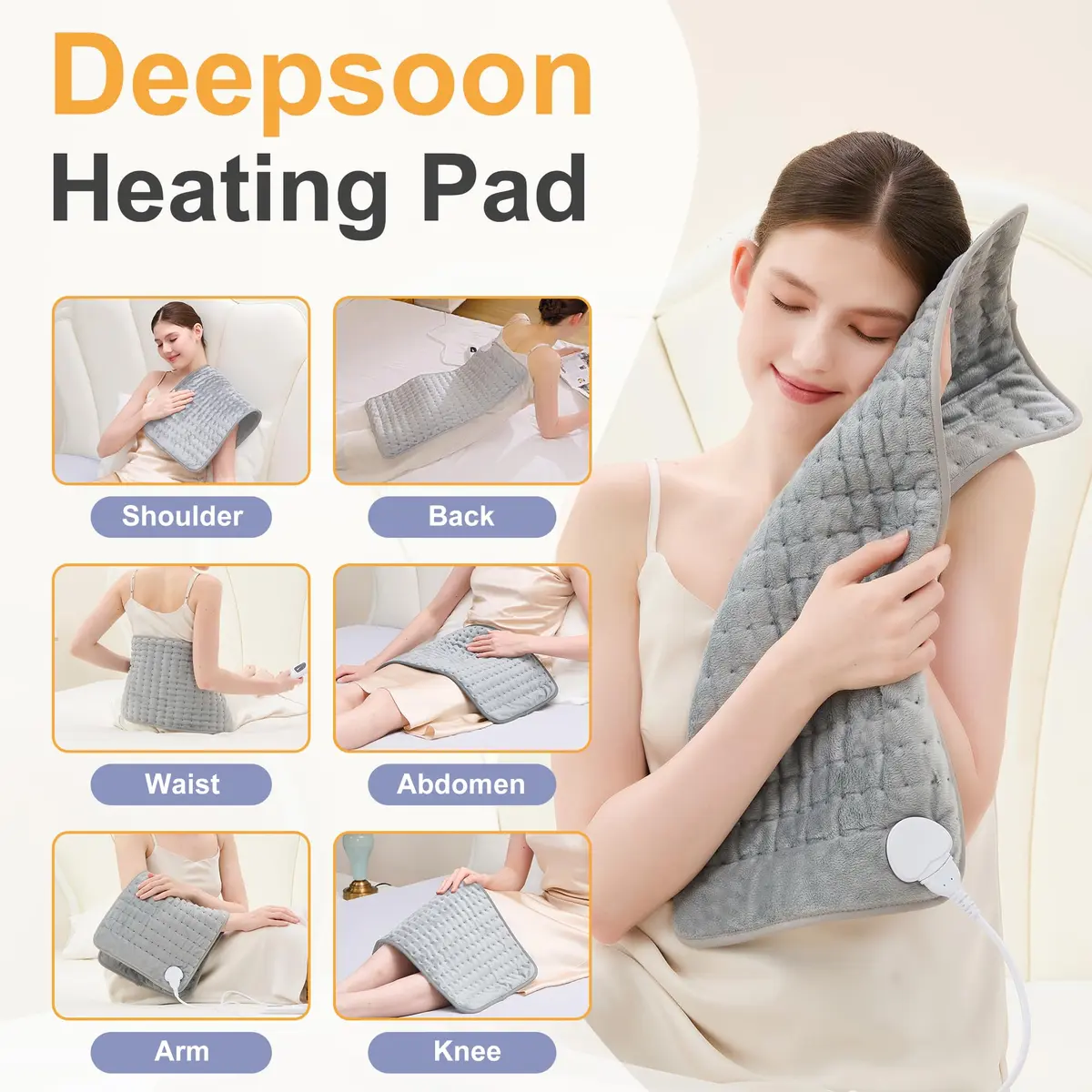 Deepsoon Electric Heating Pad 24x12 Inch Silvergray | 6 Heat Settings & 4 Timer - view 2