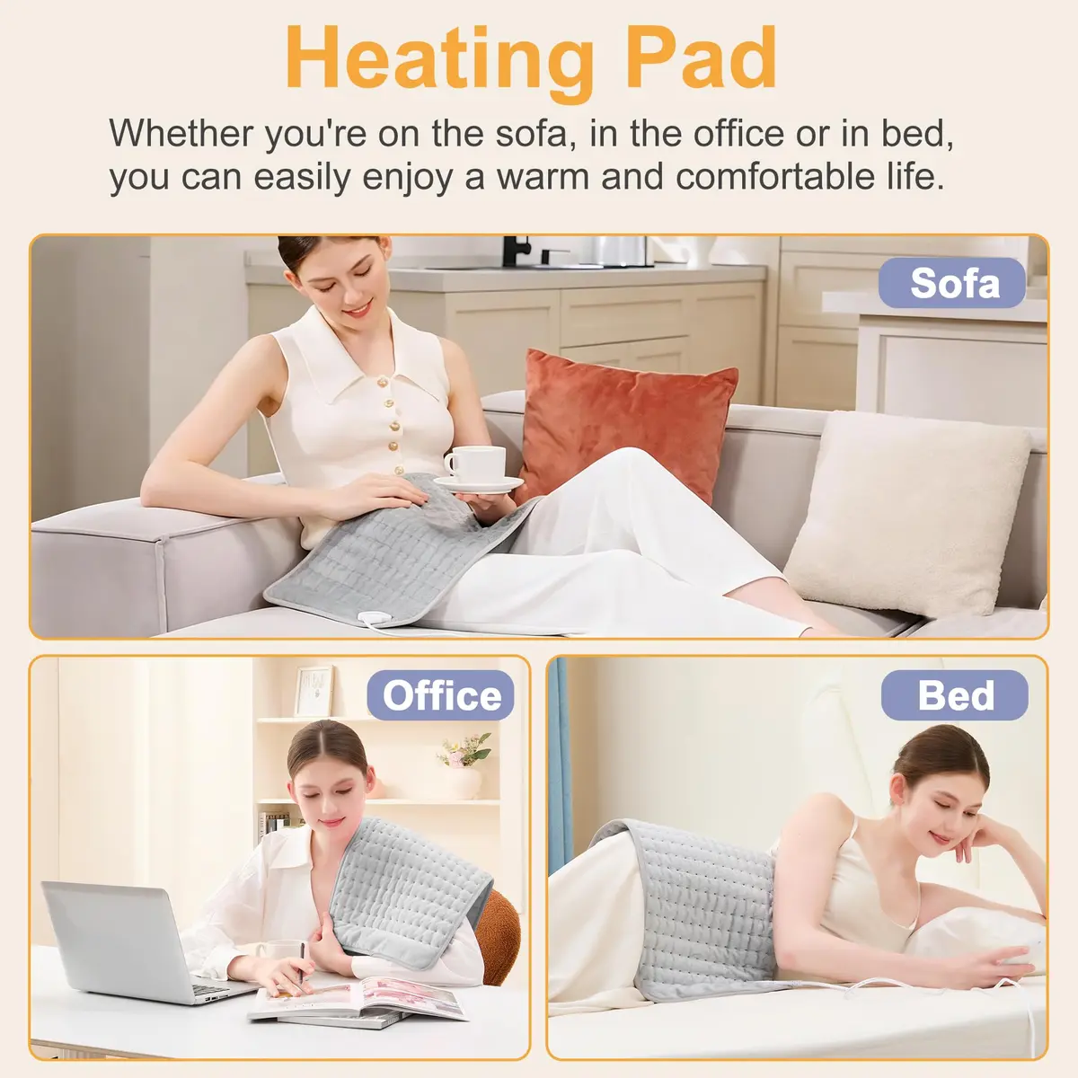Deepsoon Electric Heating Pad 24x12 Inch Silvergray | 6 Heat Settings & 4 Timer - view 3
