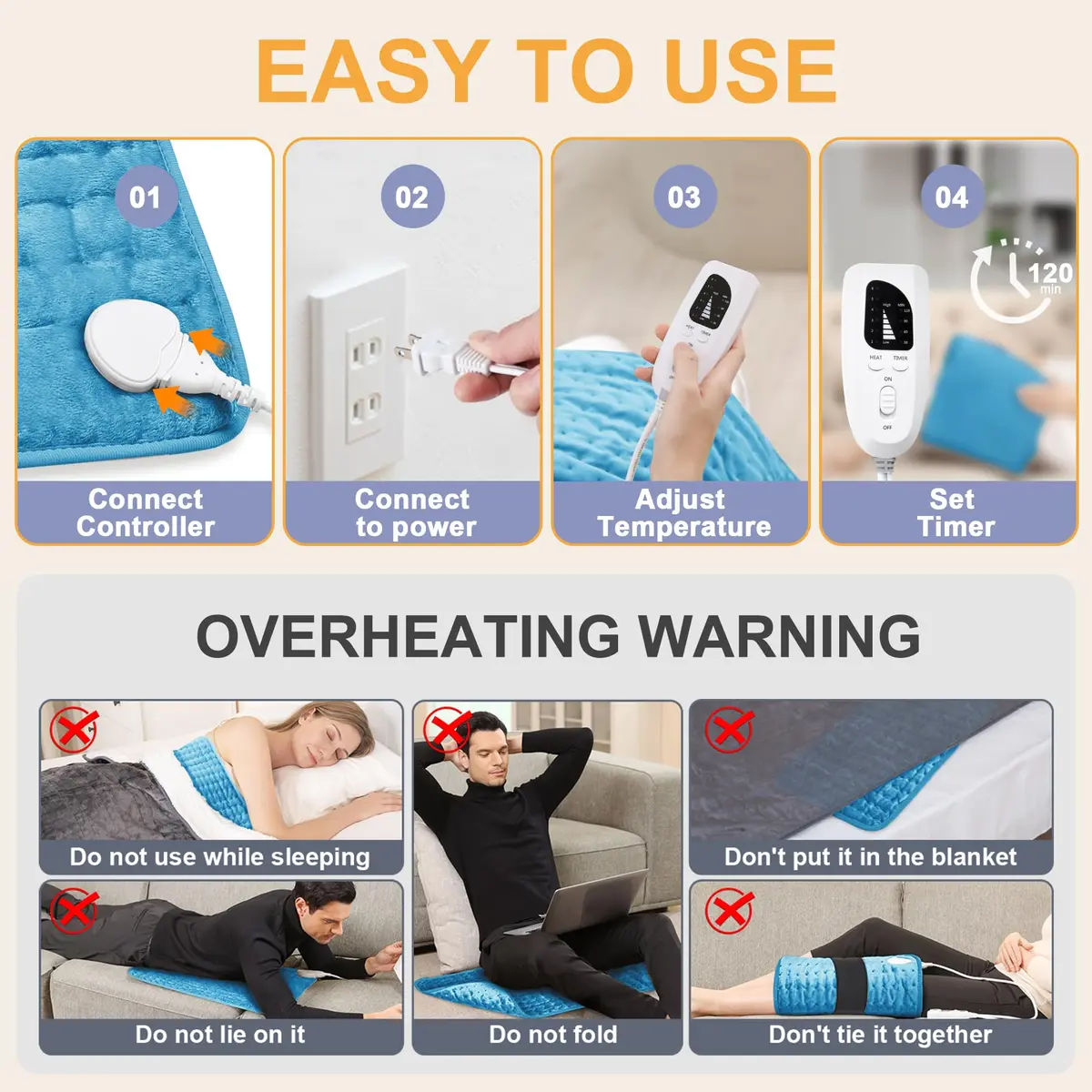 Deepsoon Electric Heating Pad 61cm x 30.5cm (24x12 Inch) | 6 Heat Settings & Auto Shut-Off - view 4