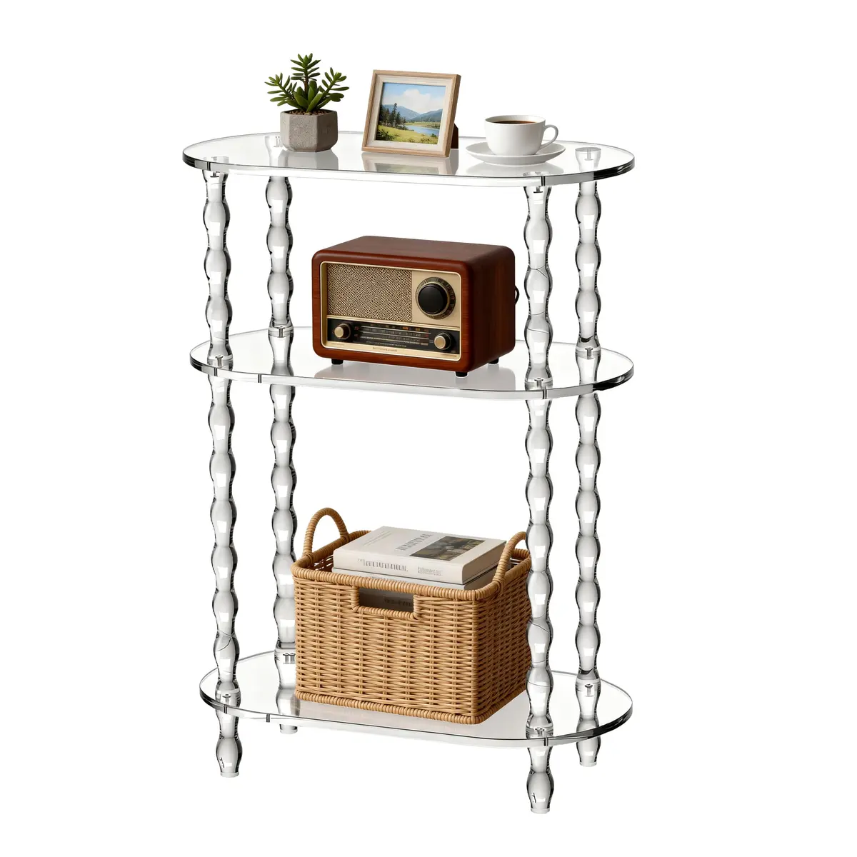 solaround Acrylic Oval Side Table, Narrow 7.8'' | Slim Small End Table with Beaded Legs - main product image