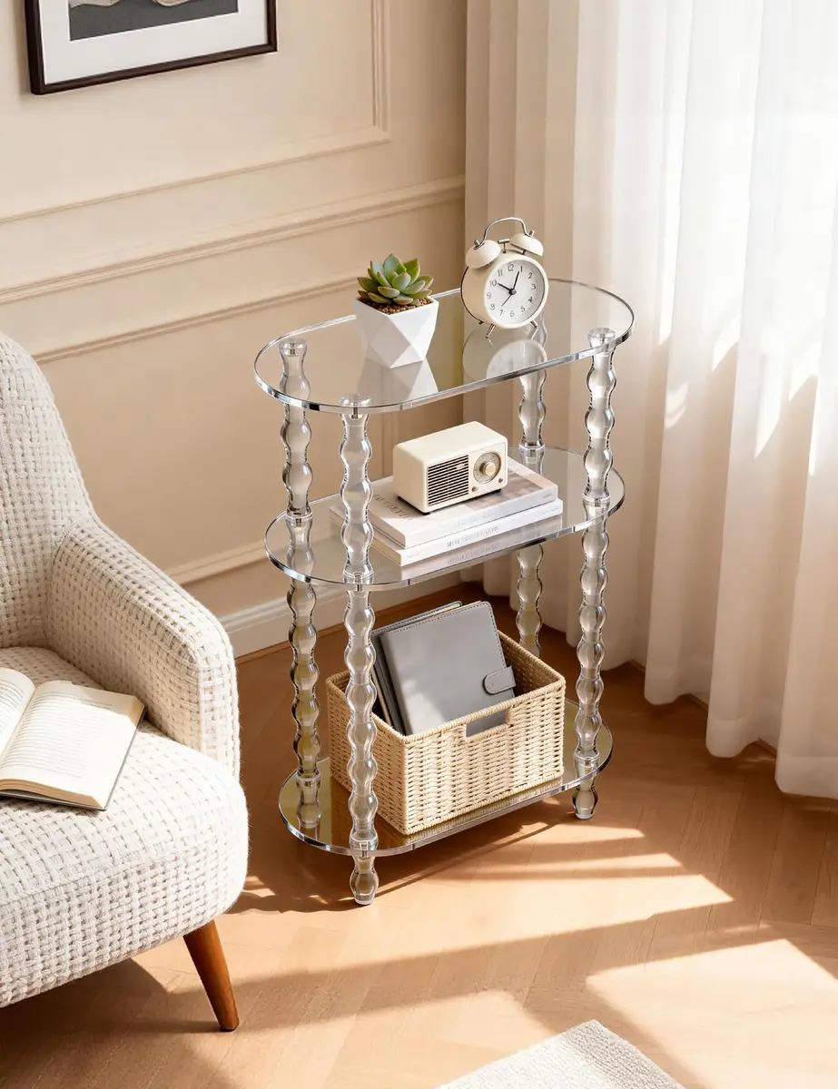 solaround Acrylic Oval Side Table, Narrow 7.8'' | Slim Small End Table with Beaded Legs - view 5